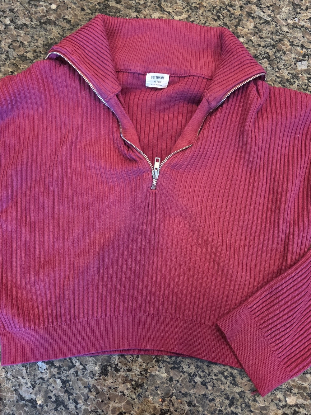 Cotton On Raspberry Ribbed Half-Zip Cowl Sweater